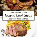 Pinterest image for Pan Seared Steak on the Stovetop.