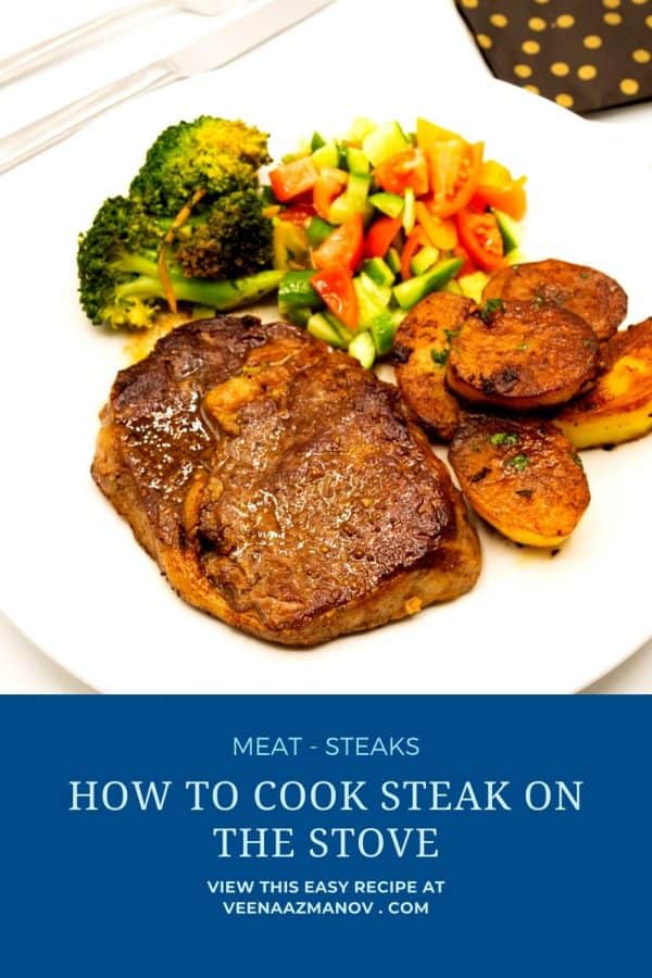 Pinterest image for making steak on the stove.