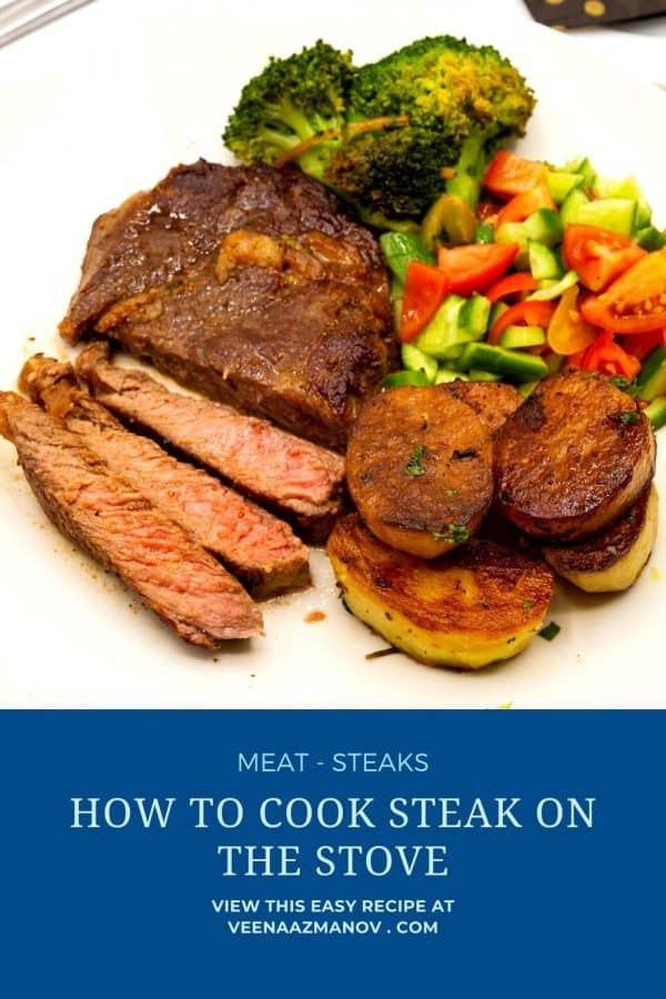 Pinterest image how to cook steak with garlic butter.
