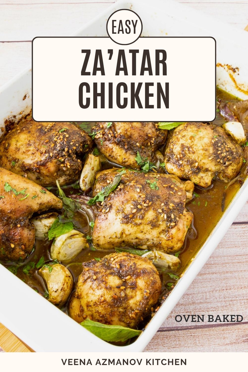 Pinterest image for oven-baked za'atar chicken.