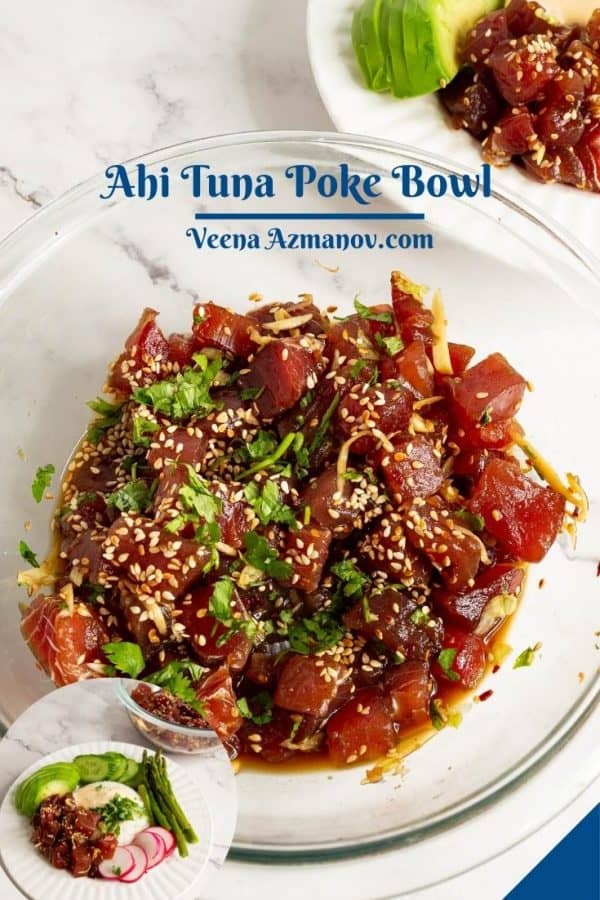 Pinterest image for tuna poke bowl.