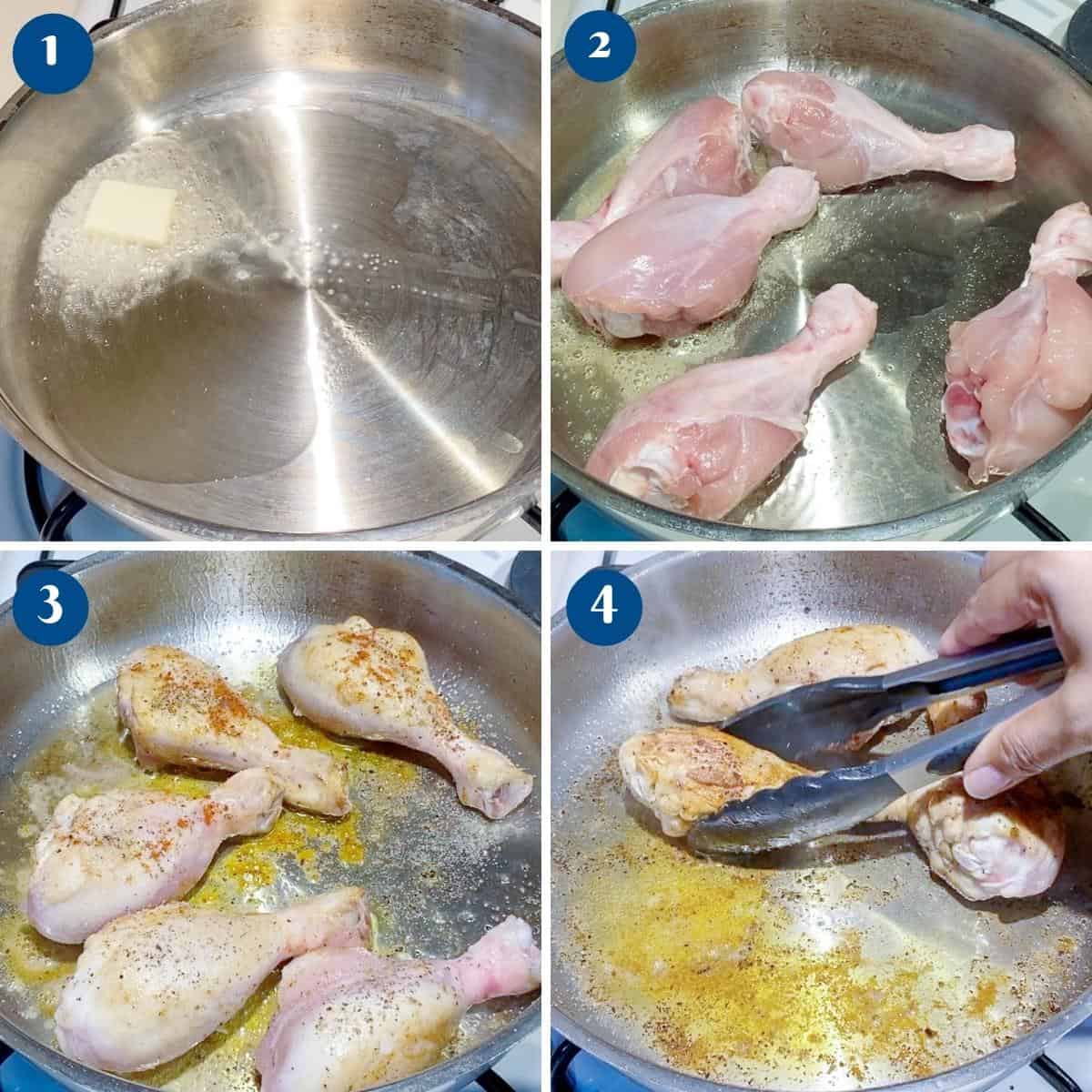 Progress pictures collage for chicken with rice.