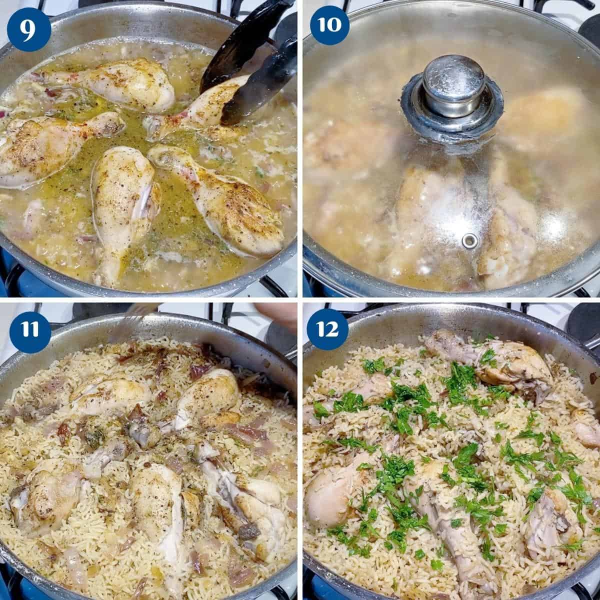 Progress pictures collage for chicken with rice.