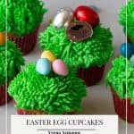 Pinterest image for Easter Egg on Carrot Cupcakes.