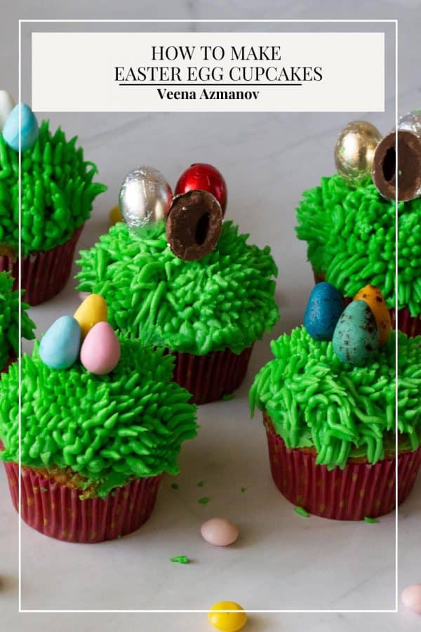 Pinterest image for Easter Egg on Carrot Cupcakes.