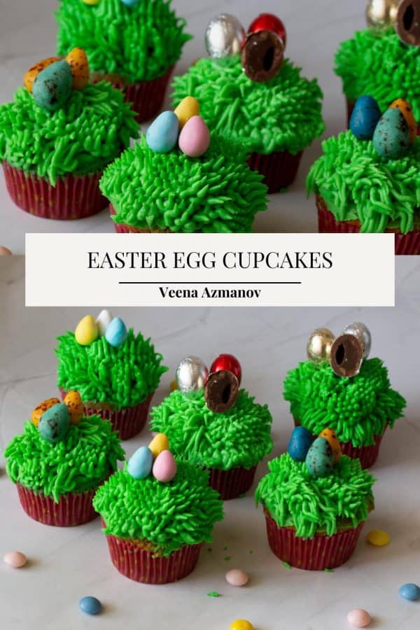 Pinterest image for Easter Egg on Carrot Cupcakes.