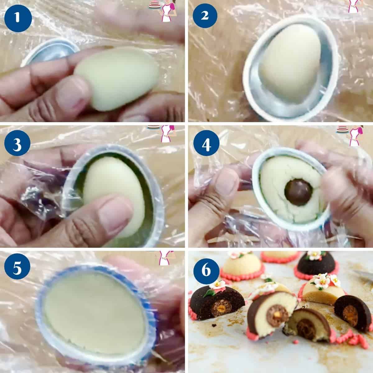 Progress pictures collage for marzipan easter eggs.