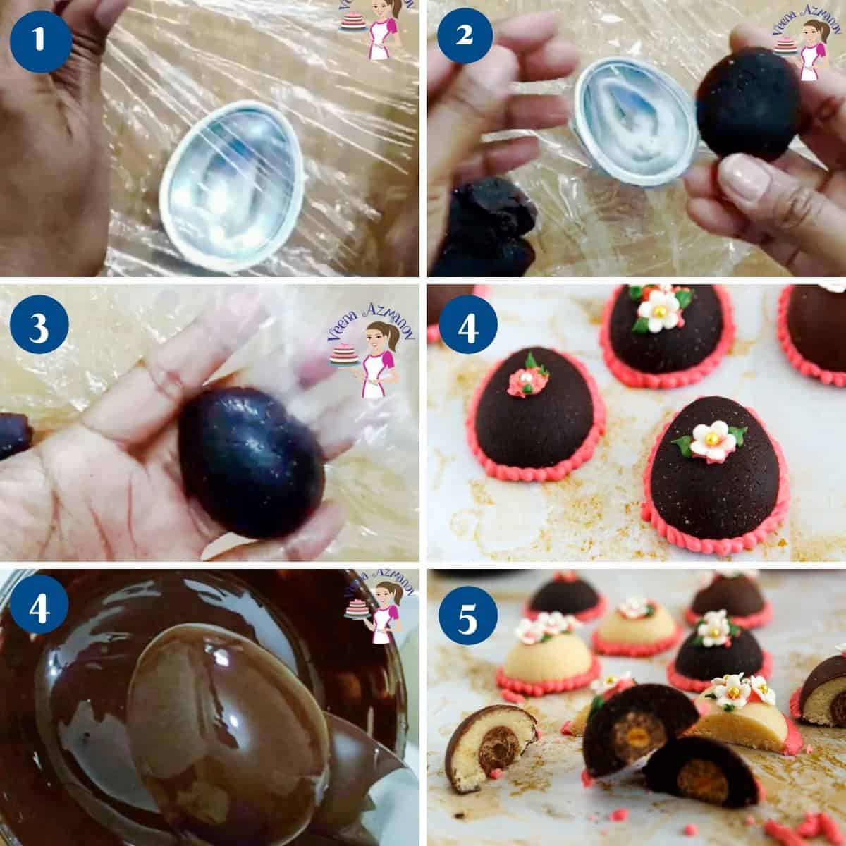 Progress pictures for marzipan eggs.