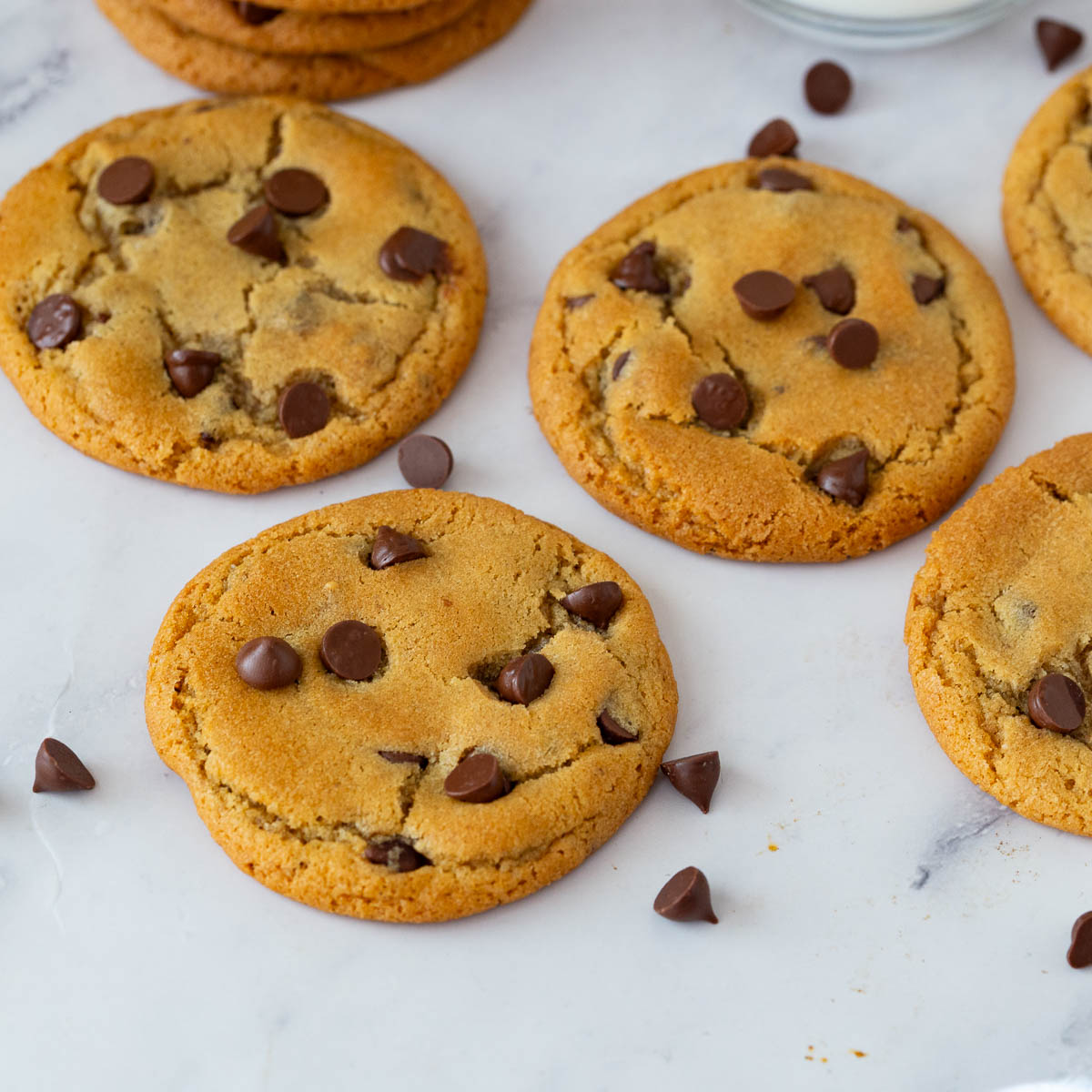 Chocolate chip cookies on the table.