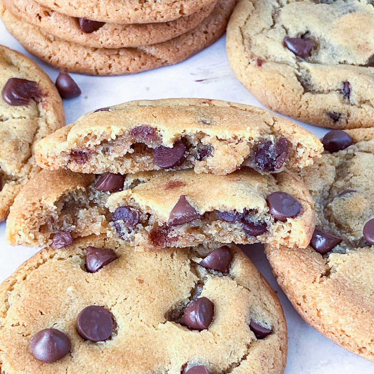A broken chocolate chip cookies.