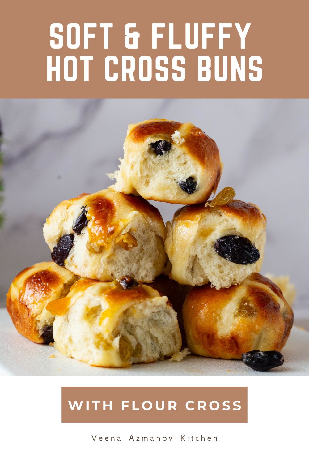 Pinterest image for Hot Cross Buns with Raisins for Good Friday.