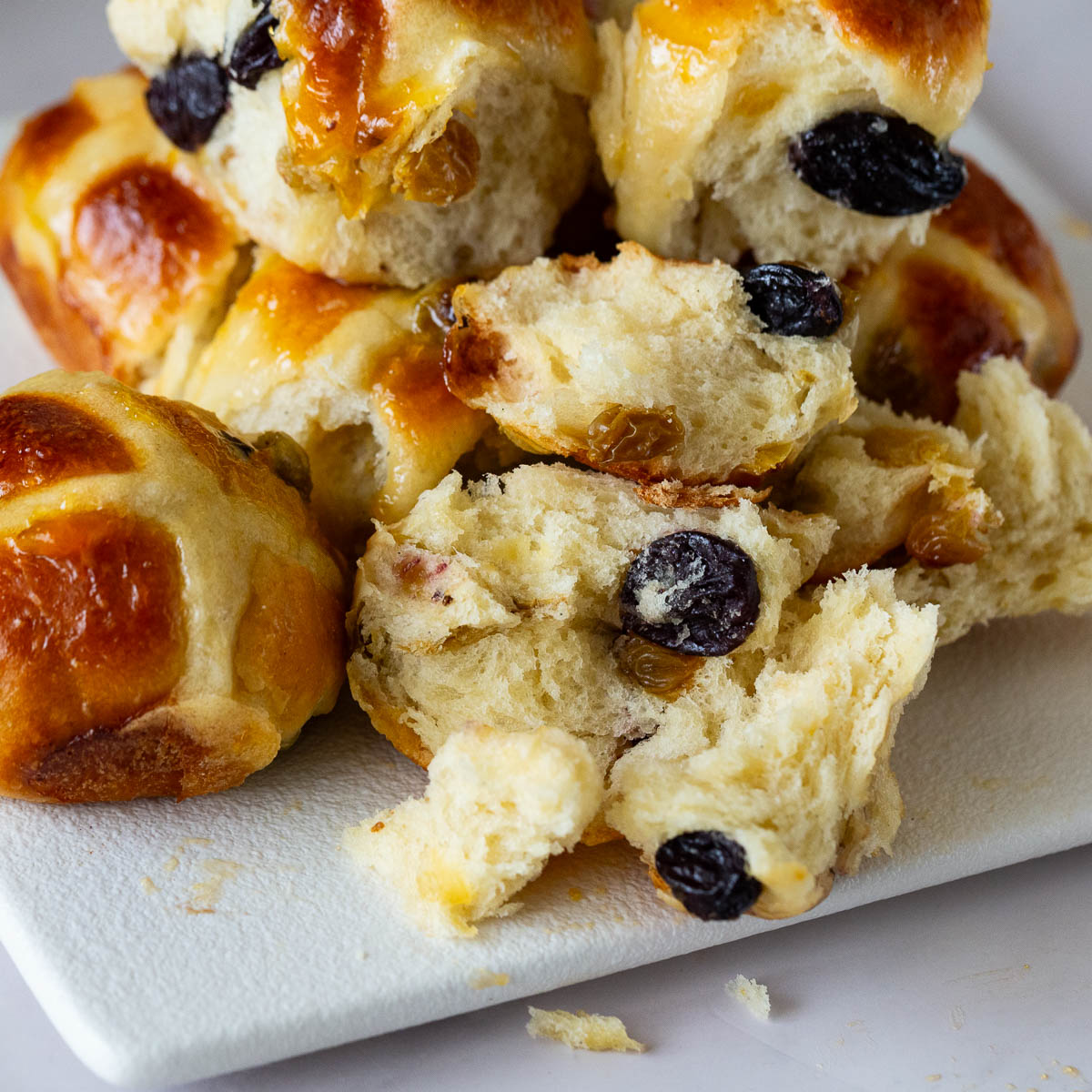 Soft Fluffy Hot Cross Buns on the table.
