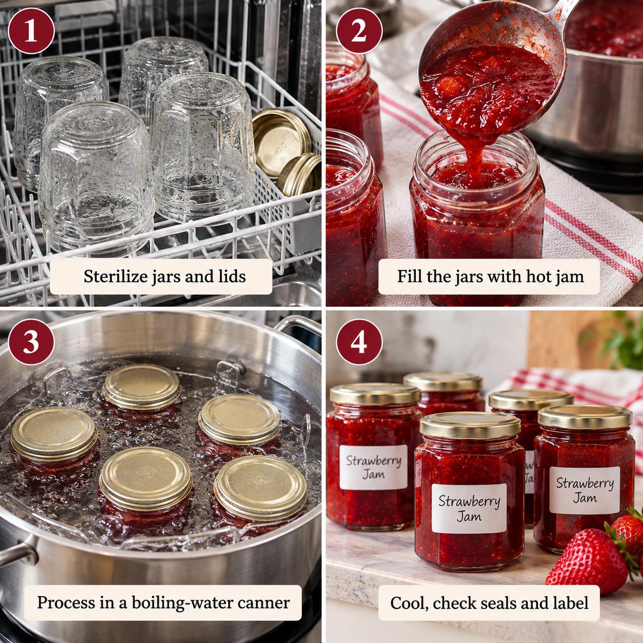 Progress Pictures showing the canning process.