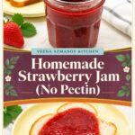 Pinterest image for low-sugar, no-pectin strawberry jam.