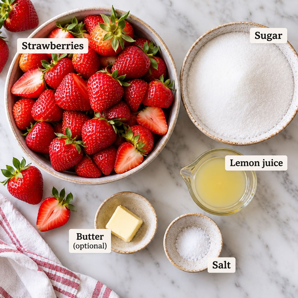 Ingredients for making Strawberry Jam.