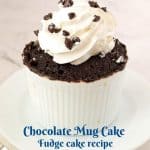Pinterest image chocolate fudge mug cake.