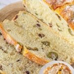 Pinterest image for no-knead olive bread.