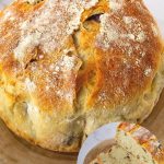 Pinterest image for no-knead bread with olives.
