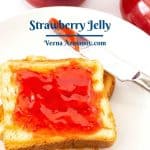 Pinterest image for strawberry jelly with pectin.
