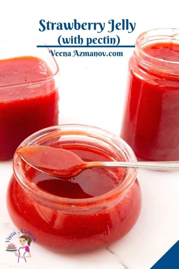 Pinterest image for jelly made with strawberries and pectin.