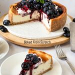 Pinterest image for baked blueberry cheesecake.