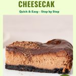 Pinterest image for baked chocolate cheesecake with chocolate ganache.