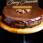 Pinterest image for baked chocolate cheesecake with chocolate ganache.
