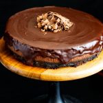 Pinterest image for baked chocolate cheesecake with chocolate ganache.