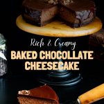 Pinterest image for baked chocolate cheesecake with chocolate ganache.