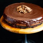 Pinterest image for baked chocolate cheesecake with chocolate ganache.