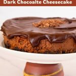 Pinterest image for baked chocolate cheesecake with chocolate ganache.