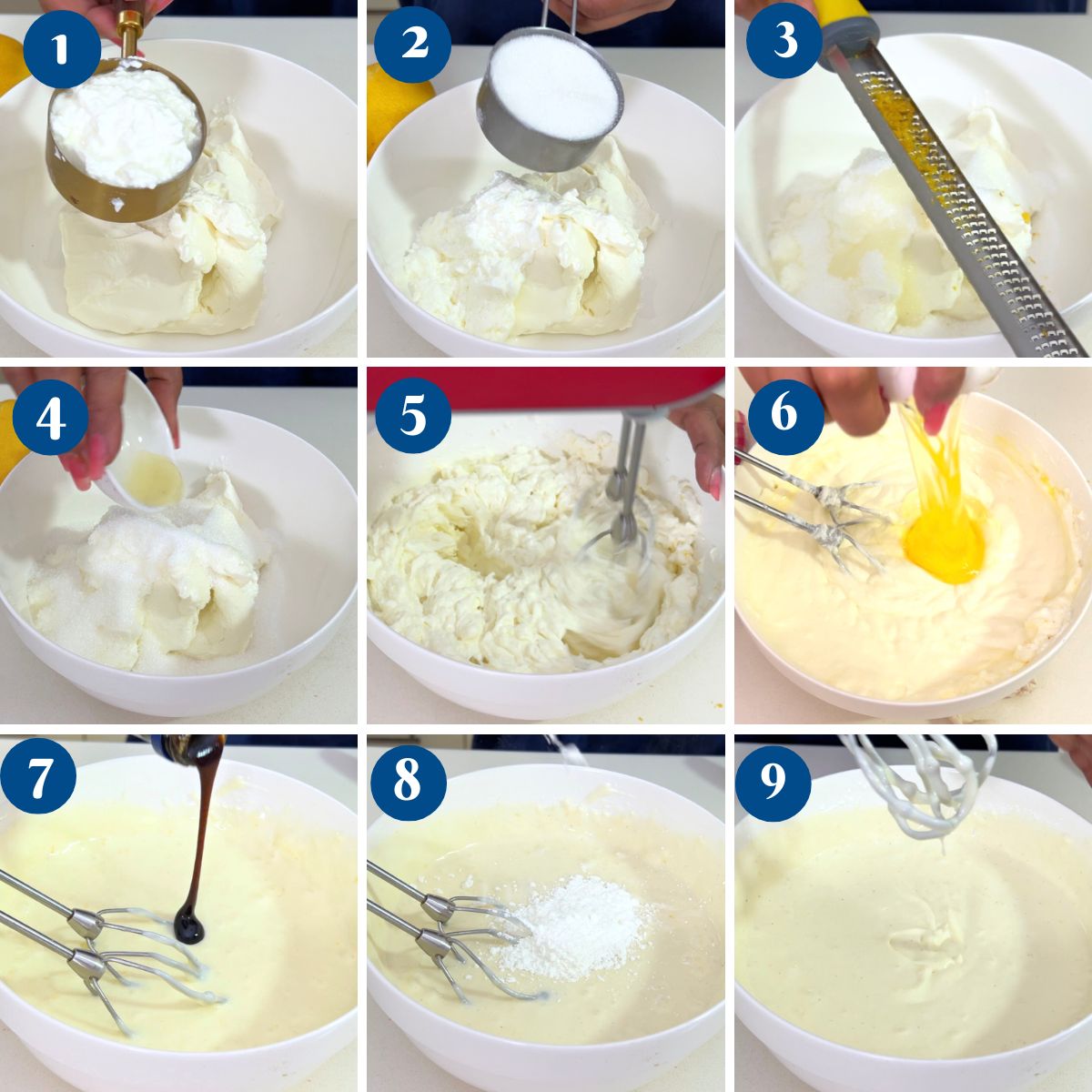 Progress pictures making cheesecake batter.