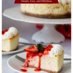 Pinterest image for baked strawberry cheesecake with strawberry topping.