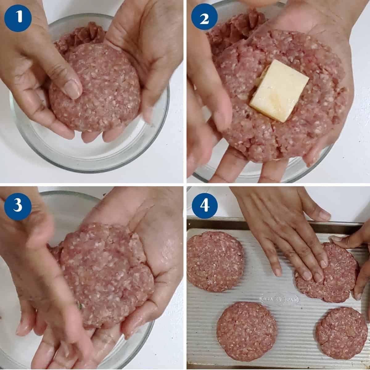 Progress pictures shaping the burgers.