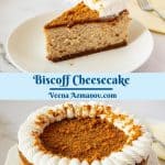 Pinterest image for cheesecake with biscoff paste.