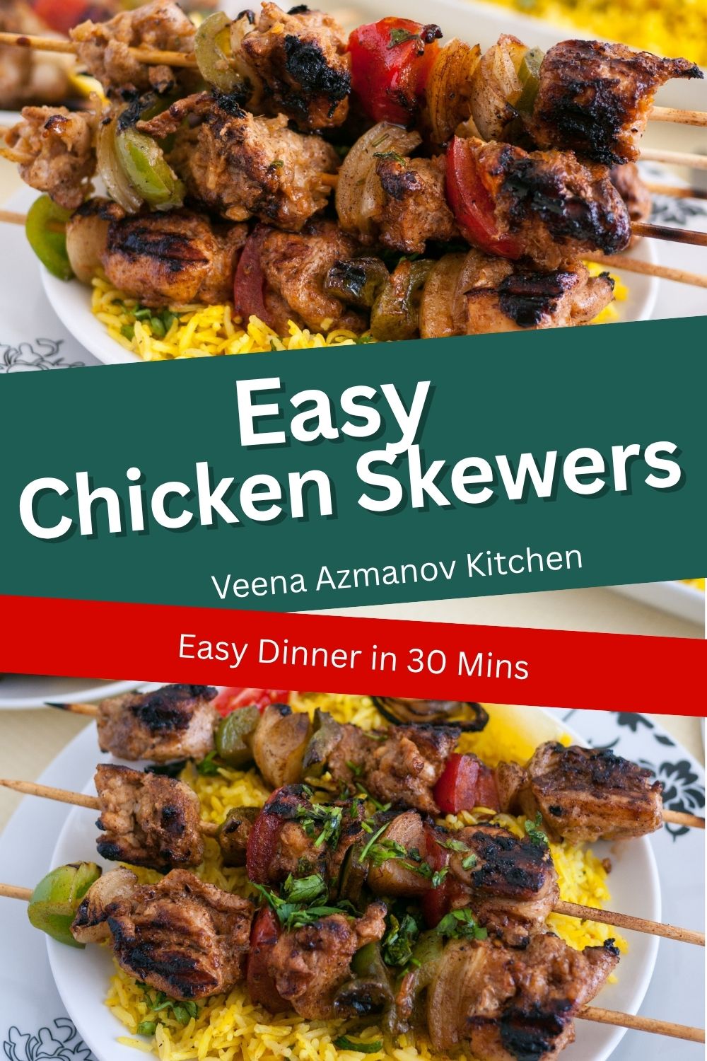 Pinterest image for Chicken Skewers in Yogurt Marinade.