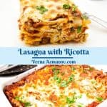 Pinterest image for lasagna with ricotta.