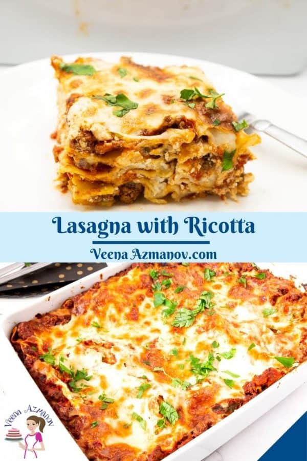 Pinterest image for lasagna with ricotta.