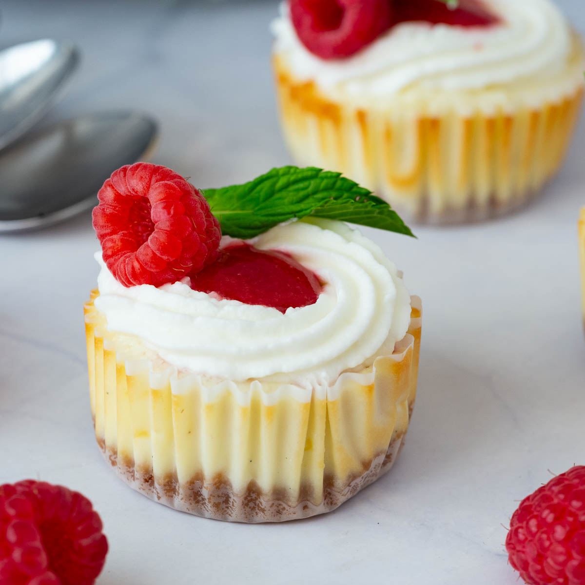 Mini cheesecakes on the table.