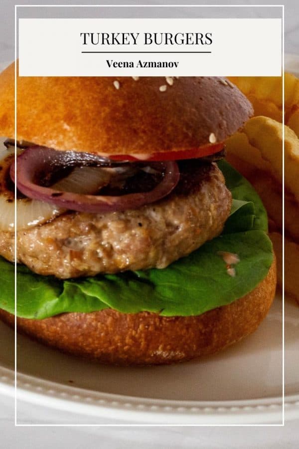 Pinterest image for turkey burger recipe.