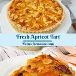 Pinterest image Frangipani tart with apricots.