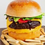 Pinterest image for burger cake.