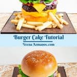 Pinterest image for hamburger cake.