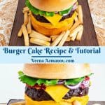 Pinterest image for cheeseburger cake.