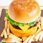 Pinterest image for cheeseburger cake tutorial.
