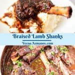 Pinterest image for shanks braised in red wine.