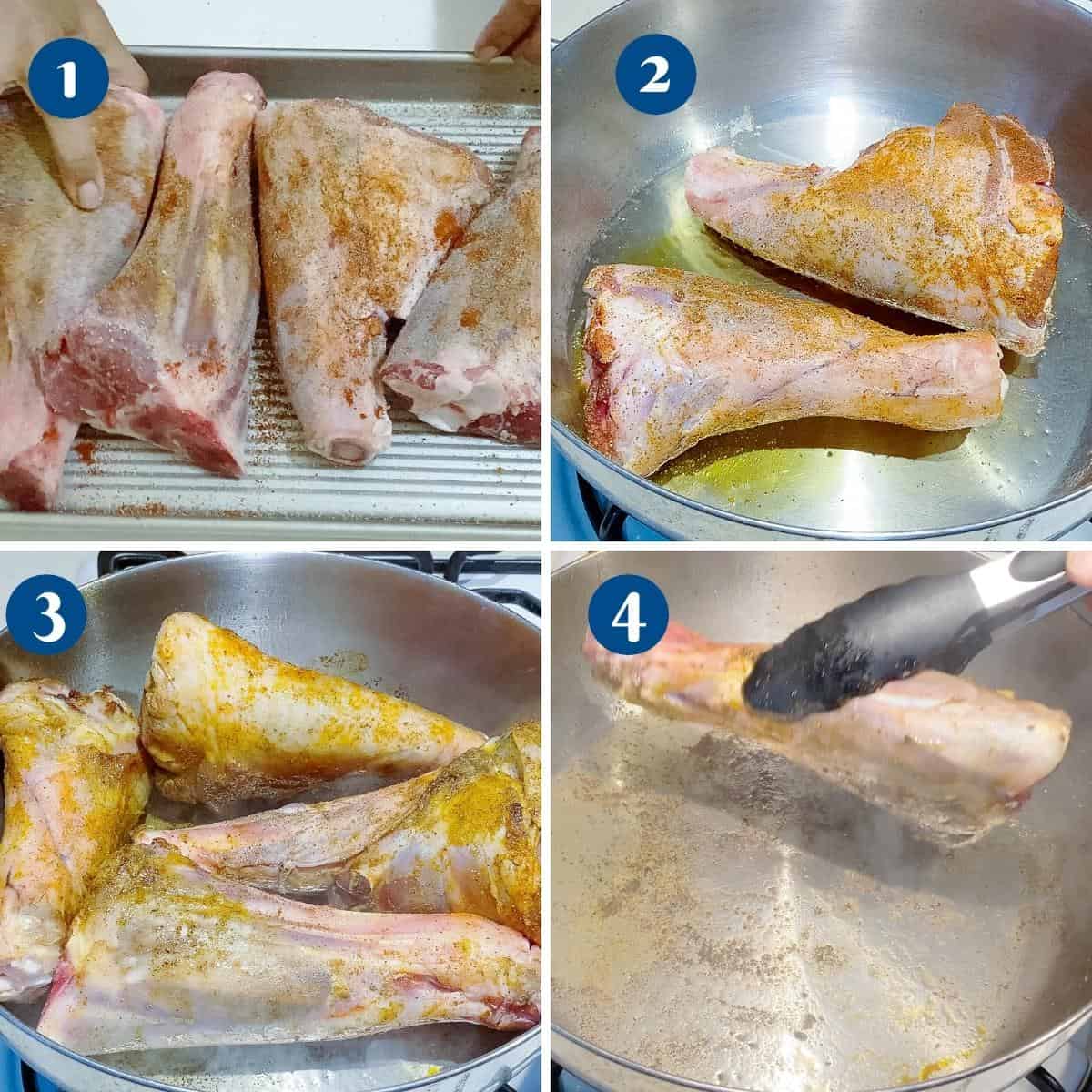 Progress pictures searing the lamb shanks.