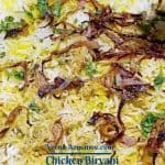 Pinterest image for chicken biryani.