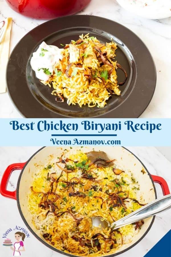 Pinterest image for biryani with chicken.