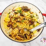A ceramic pot with biryani.